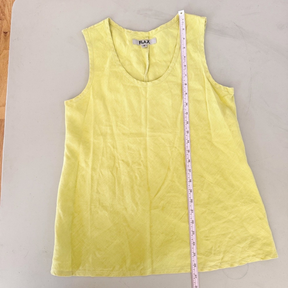 Flax Linen Tank Top Womens Small Yellow Scoop Neck Sleeveless Lagenlook Boho - Picture 5 of 5